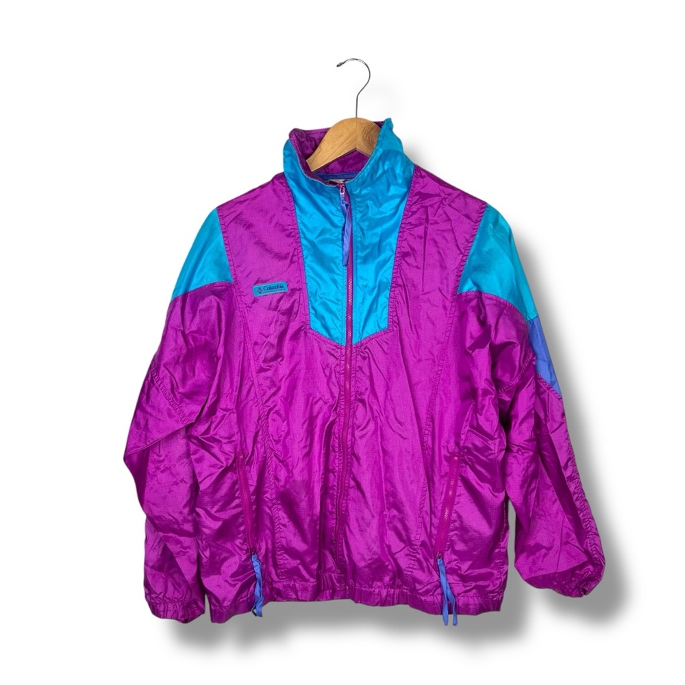 Columbia VTG 90s Columbia Windbreaker Nylon Radial Medium Purple Blue Colorblock